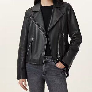 ALL SAINTS Dalby Black Leather Jacket Size 4US